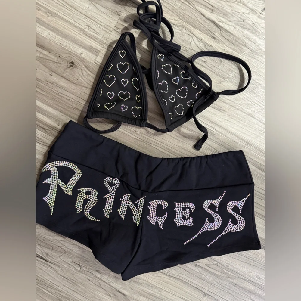 Bubblegum Black Bikini with Heart and Princess Design - Picture 1 of 4